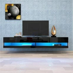 70" Wall Mounted Floating TV Stand With 2 Storage Boxes, Suitable For Placing TVs Up To 80" - Black
