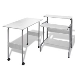 2 Piece Computer Desk With Pull-out Keyboard Tray White