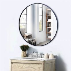 24" Round Wall-mounted Mirror, For Bathroom, Bedroom, Entrance, Powder Room - Black -NEWTRAL Sales Shop 24 quot Wall Circle Mirror Large Round Black Farmhouse Circular Mirror for Wall Decor Big Bathroom Make Up Vanity Mirror Entryway Mirror 461245 3