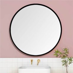 24" Round Wall-mounted Mirror, For Bathroom, Bedroom, Entrance, Powder Room - Black -NEWTRAL Sales Shop 24 quot Wall Circle Mirror Large Round Black Farmhouse Circular Mirror for Wall Decor Big Bathroom Make Up Vanity Mirror Entryway Mirror 461245 4