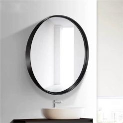 24" Round Wall-mounted Mirror, For Bathroom, Bedroom, Entrance, Powder Room - Black -NEWTRAL Sales Shop 24 quot Wall Circle Mirror Large Round Black Farmhouse Circular Mirror for Wall Decor Big Bathroom Make Up Vanity Mirror Entryway Mirror 461245 5