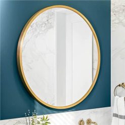 24" Round Wall-mounted Mirror, For Bathroom, Bedroom, Entrance, Powder Room - Gold -NEWTRAL Sales Shop 24 quot Wall Circle Mirror Large Round Gold Farmhouse Circular Mirror for Wall Decor Big Bathroom Make Up Vanity Mirror Entryway Mirror 461244 1