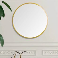 24" Round Wall-mounted Mirror, For Bathroom, Bedroom, Entrance, Powder Room - Gold -NEWTRAL Sales Shop 24 quot Wall Circle Mirror Large Round Gold Farmhouse Circular Mirror for Wall Decor Big Bathroom Make Up Vanity Mirror Entryway Mirror 461244 2