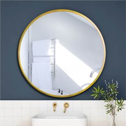 24" Round Wall-mounted Mirror, For Bathroom, Bedroom, Entrance, Powder Room - Gold