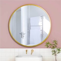24" Round Wall-mounted Mirror, For Bathroom, Bedroom, Entrance, Powder Room - Gold -NEWTRAL Sales Shop 24 quot Wall Circle Mirror Large Round Gold Farmhouse Circular Mirror for Wall Decor Big Bathroom Make Up Vanity Mirror Entryway Mirror 461244 5