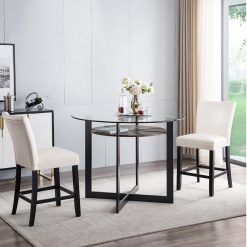 PU Backrest Dining Chair Set Of 2, With Wooden Frame, For Restaurant, Cafe, Tavern, Office, Living Room - White