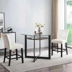 NEWTRAL Sales Shop 27 PU Backrest Dining Chair Set Of 2, With Wooden Frame, For Restaurant, Cafe, Tavern, Office, Living Room - White