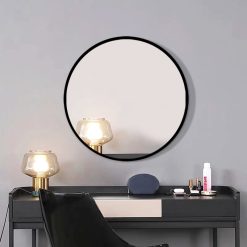28" Round Wall-mounted Mirror, For Bathroom, Bedroom, Entrance, Powder Room - Black