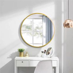 28" Round Wall-mounted Mirror, For Bathroom, Bedroom, Entrance, Powder Room - Gold -NEWTRAL Sales Shop 28 quot Wall Circle Mirror Large Round Gold Farmhouse Circular Mirror for Wall Decor Big Bathroom Make Up Vanity Mirror Entryway Mirror 461241 4