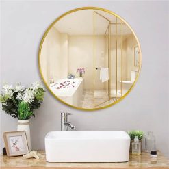 28" Round Wall-mounted Mirror, For Bathroom, Bedroom, Entrance, Powder Room - Gold