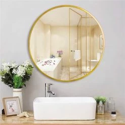 NEWTRAL Sales Shop 21 28" Round Wall-mounted Mirror, For Bathroom, Bedroom, Entrance, Powder Room - Gold