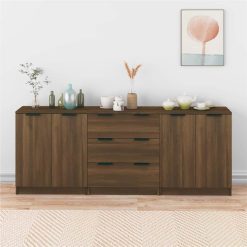 3 Piece Sideboards Brown Oak Engineered Wood