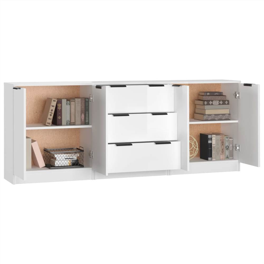 3 Piece Sideboards High Gloss White Engineered Wood 3 Piece Sideboards High Gloss White Engineered Wood -NEWTRAL Sales Shop 3 Piece Sideboards High Gloss White Engineered Wood 515233 4