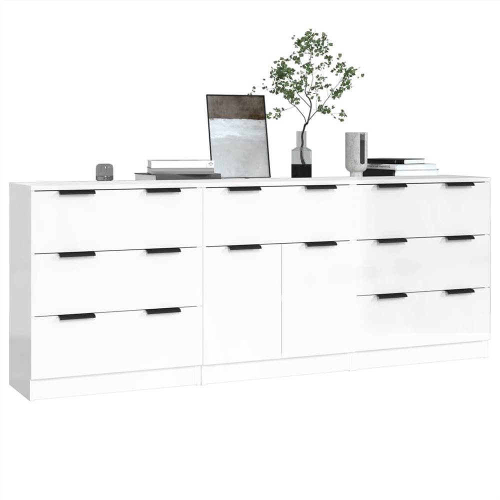 3 Piece Sideboards High Gloss White Engineered Wood 3 Piece Sideboards High Gloss White Engineered Wood -NEWTRAL Sales Shop 3 Piece Sideboards High Gloss White Engineered Wood 515491 2