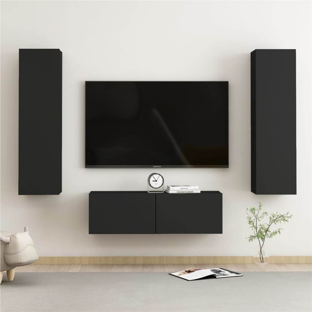 3 Piece TV Cabinet Set Black Chipboard 3 Piece TV Cabinet Set Black Chipboard -NEWTRAL Sales Shop 3 Piece TV Cabinet Set Black Chipboard 473736 0