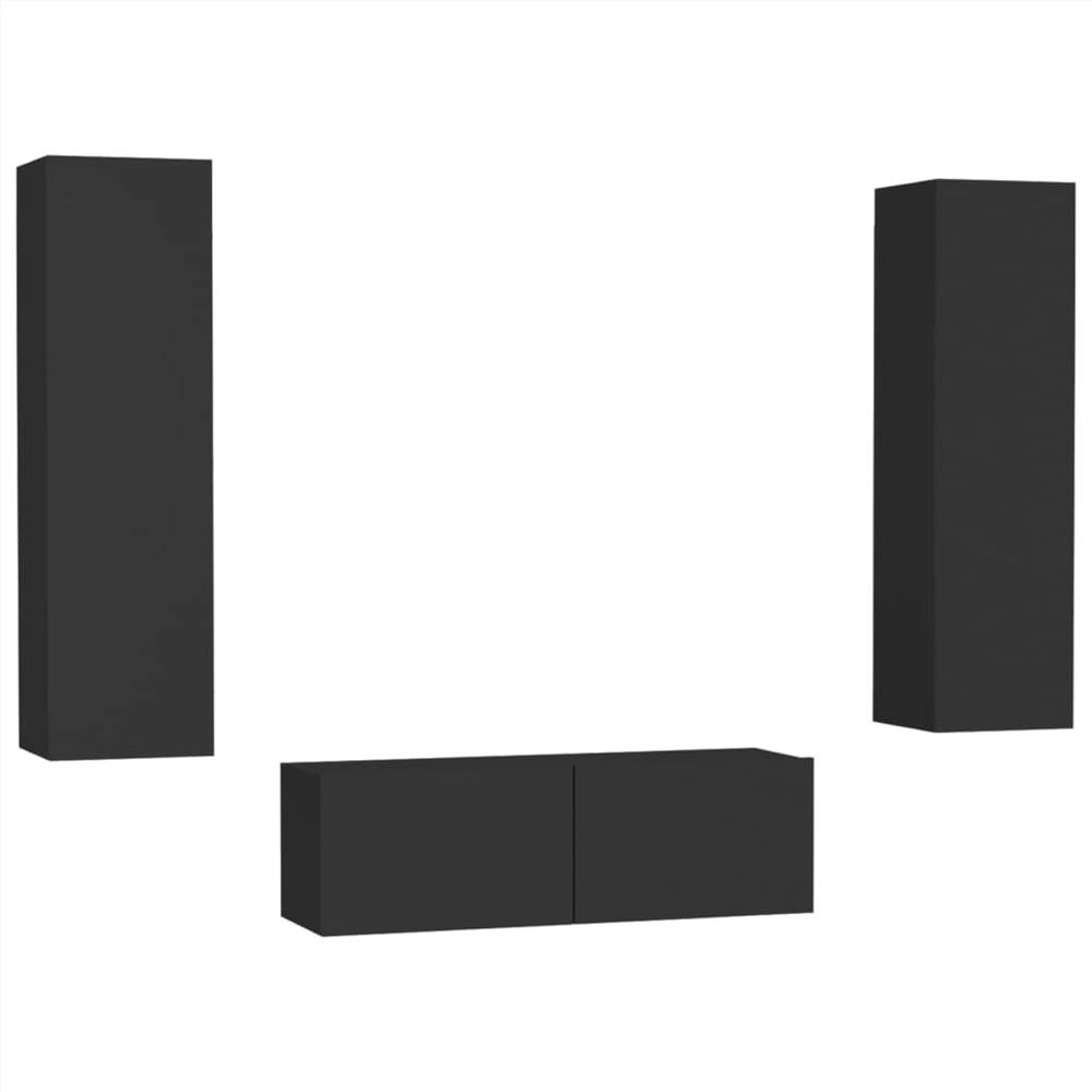 3 Piece TV Cabinet Set Black Chipboard 3 Piece TV Cabinet Set Black Chipboard -NEWTRAL Sales Shop 3 Piece TV Cabinet Set Black Chipboard 473736 1
