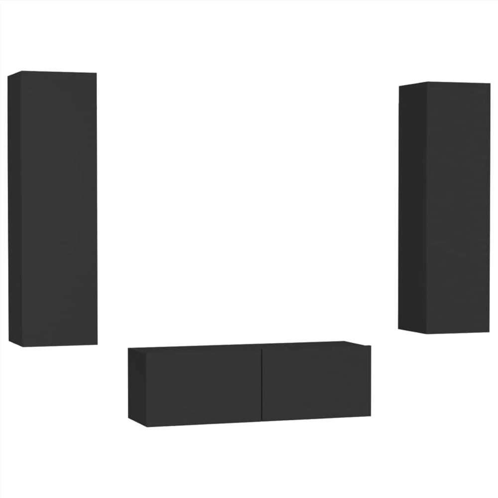 3 Piece TV Cabinet Set Black Chipboard 2 3 Piece TV Cabinet Set Black Chipboard - Image 2