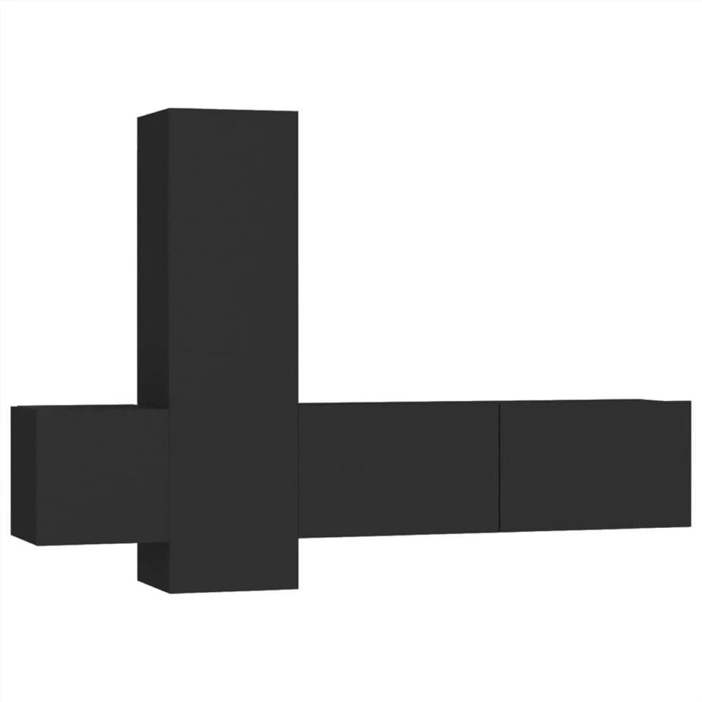 3 Piece TV Cabinet Set Black Chipboard 2 3 Piece TV Cabinet Set Black Chipboard - Image 2