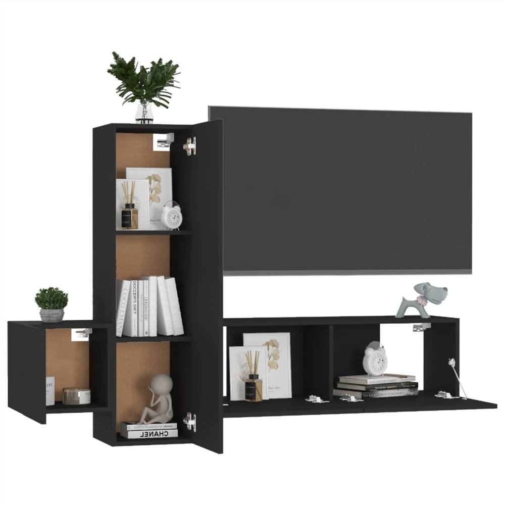 3 Piece TV Cabinet Set Black Chipboard 3 Piece TV Cabinet Set Black Chipboard -NEWTRAL Sales Shop 3 Piece TV Cabinet Set Black Chipboard 473769 2