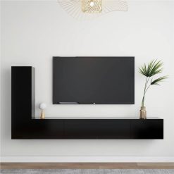 3 Piece TV Cabinet Set Black Chipboard