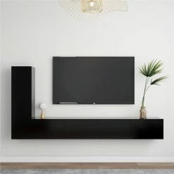 3 Piece TV Cabinet Set Black Chipboard