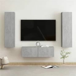 3 Piece TV Cabinet Set Concrete Grey Chipboard