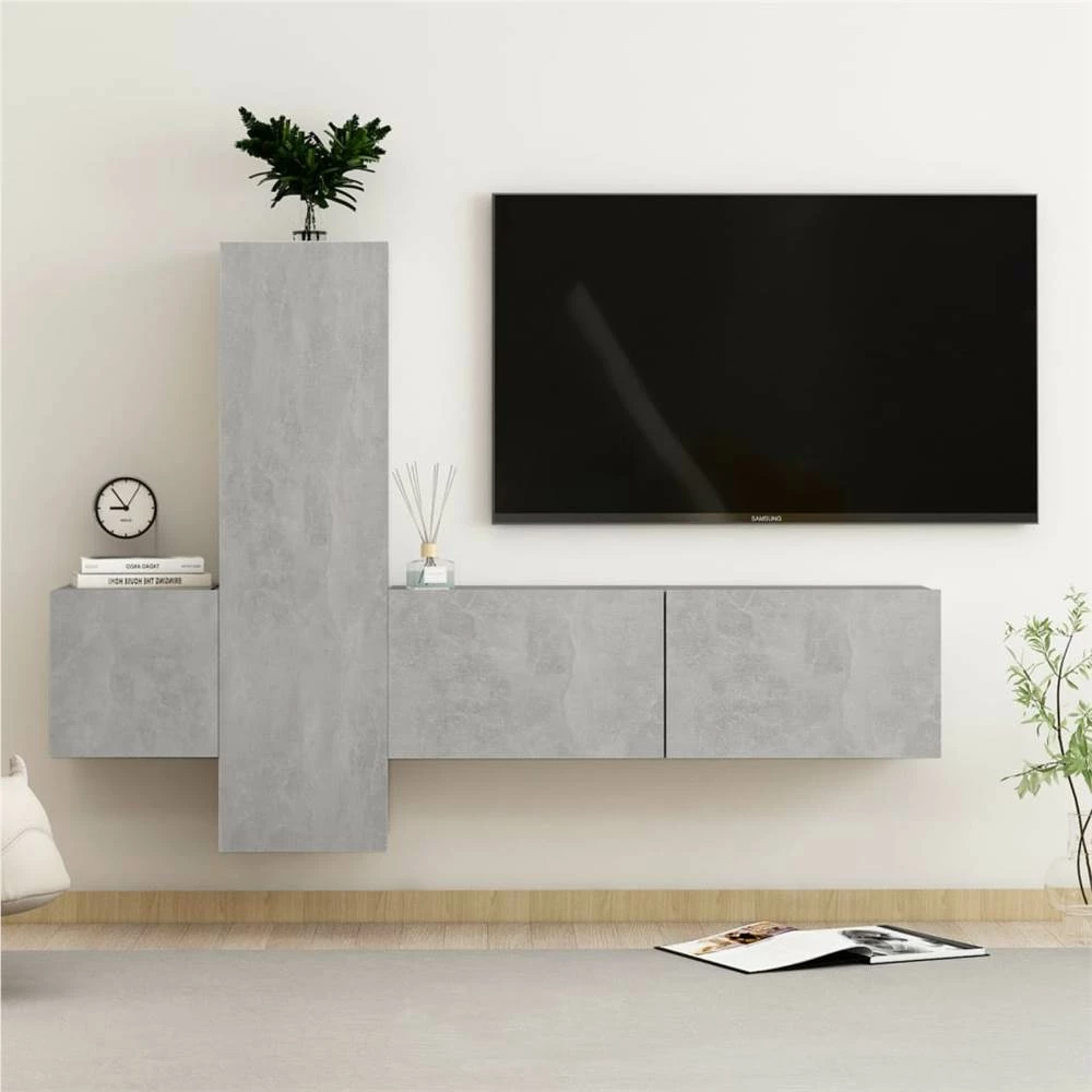 3 Piece TV Cabinet Set Concrete Grey Chipboard 1 3 Piece TV Cabinet Set Concrete Grey Chipboard