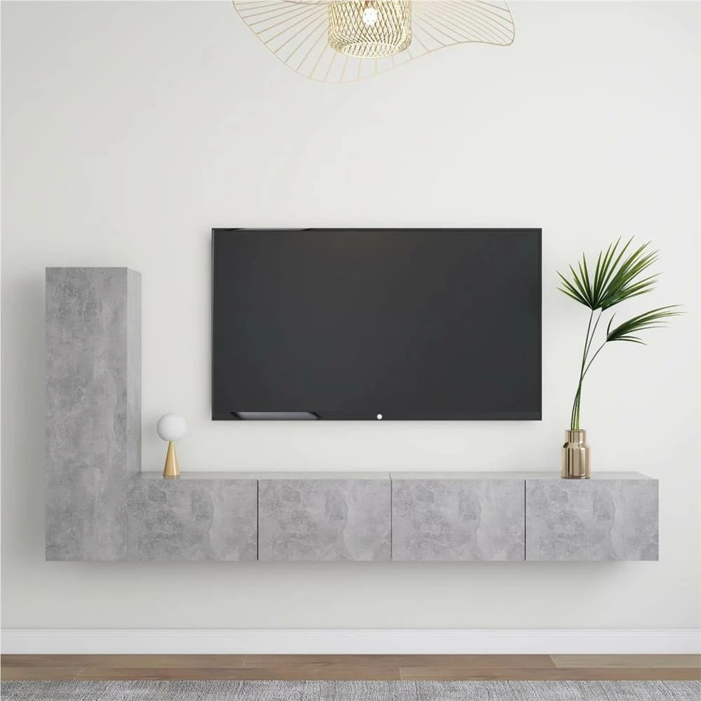 3 Piece TV Cabinet Set Concrete Grey Chipboard 1 3 Piece TV Cabinet Set Concrete Grey Chipboard