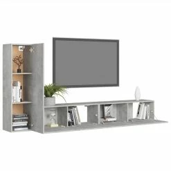 3 Piece TV Cabinet Set Concrete Grey Chipboard 8 3 Piece TV Cabinet Set Concrete Grey Chipboard -NEWTRAL Sales Shop 3 Piece TV Cabinet Set Concrete Grey Chipboard 483331 2