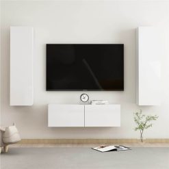 3 Piece TV Cabinet Set High Gloss White Chipboard