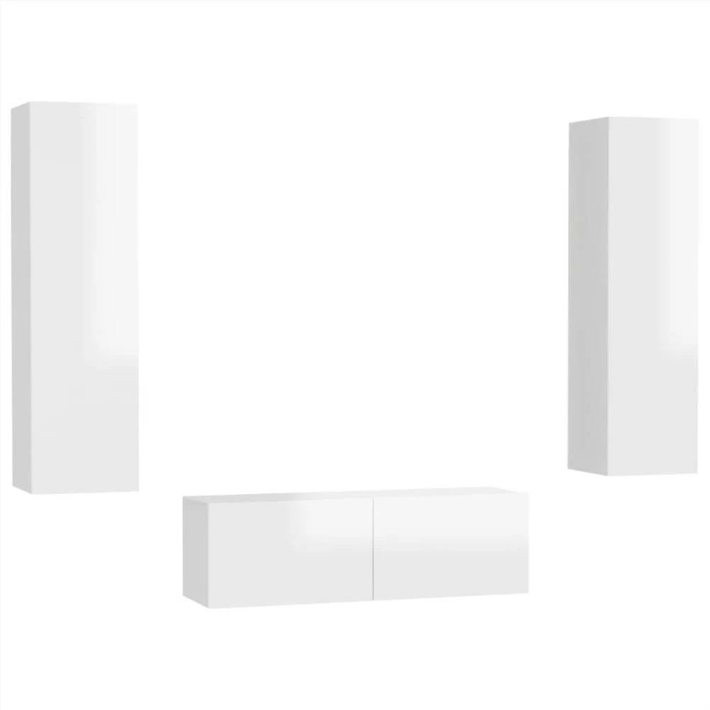 3 Piece TV Cabinet Set High Gloss White Chipboard 2 3 Piece TV Cabinet Set High Gloss White Chipboard - Image 2