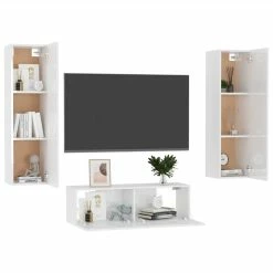 3 Piece TV Cabinet Set High Gloss White Chipboard 8 3 Piece TV Cabinet Set High Gloss White Chipboard -NEWTRAL Sales Shop 3 Piece TV Cabinet Set High Gloss White Chipboard 473734 2