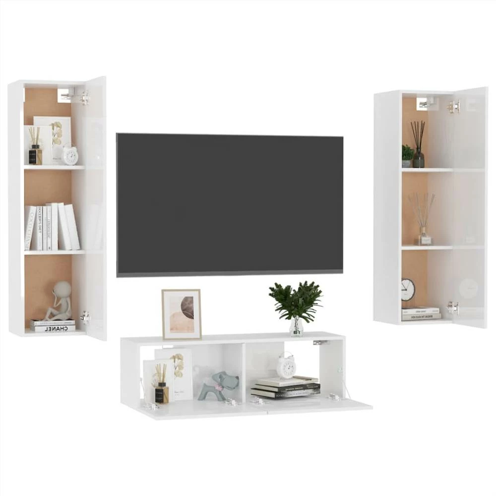 3 Piece TV Cabinet Set High Gloss White Chipboard 3 3 Piece TV Cabinet Set High Gloss White Chipboard - Image 3