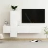3 Piece TV Cabinet Set High Gloss White Chipboard