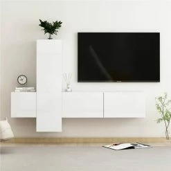 3 Piece TV Cabinet Set High Gloss White Chipboard