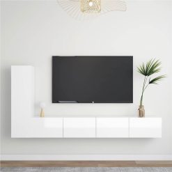 3 Piece TV Cabinet Set High Gloss White Chipboard