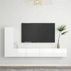 3 Piece TV Cabinet Set High Gloss White Chipboard