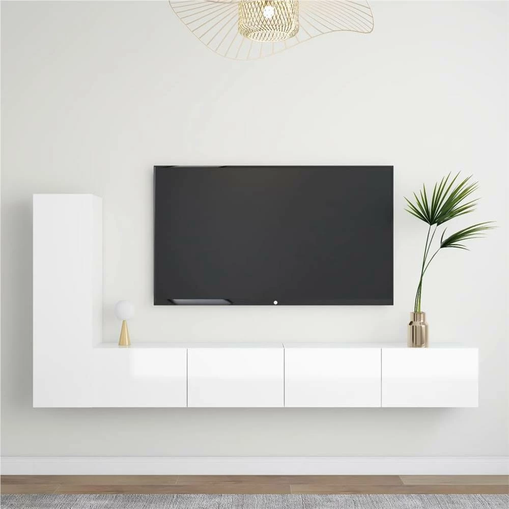 3 Piece TV Cabinet Set High Gloss White Chipboard 1 3 Piece TV Cabinet Set High Gloss White Chipboard