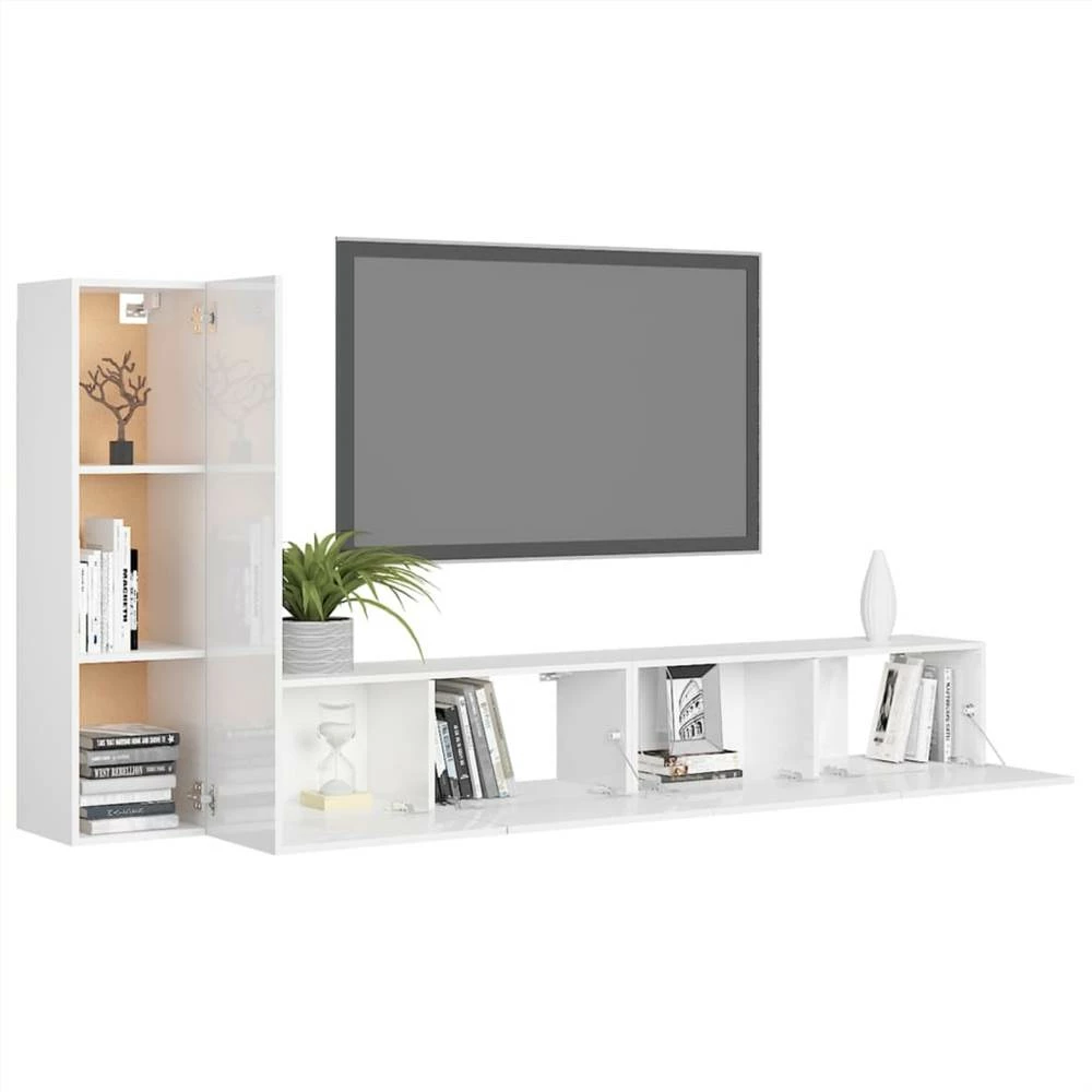 3 Piece TV Cabinet Set High Gloss White Chipboard 3 3 Piece TV Cabinet Set High Gloss White Chipboard - Image 3