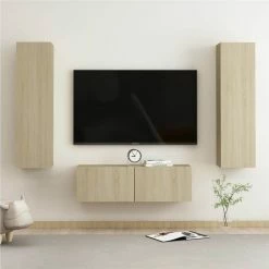 3 Piece TV Cabinet Set Sonoma Oak Chipboard
