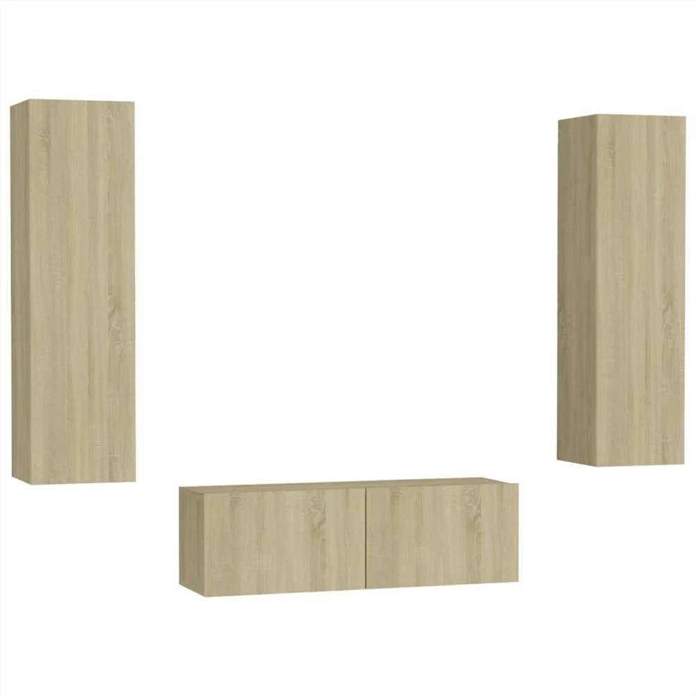 3 Piece TV Cabinet Set Sonoma Oak Chipboard 2 3 Piece TV Cabinet Set Sonoma Oak Chipboard - Image 2