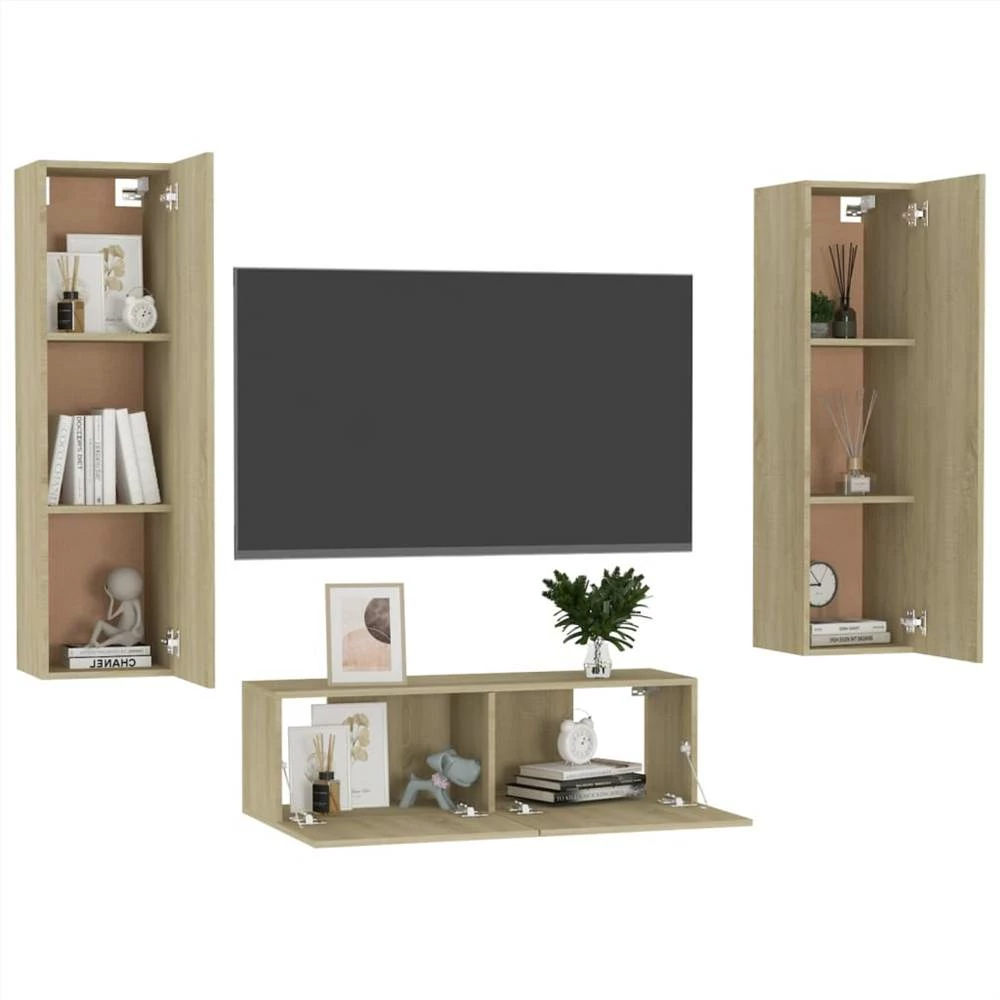 3 Piece TV Cabinet Set Sonoma Oak Chipboard 3 3 Piece TV Cabinet Set Sonoma Oak Chipboard - Image 3