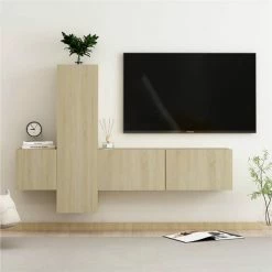 3 Piece TV Cabinet Set Sonoma Oak Chipboard