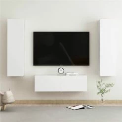 3 Piece TV Cabinet Set White Chipboard
