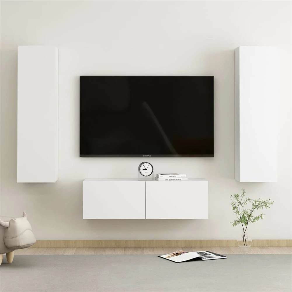 3 Piece TV Cabinet Set White Chipboard 1 3 Piece TV Cabinet Set White Chipboard