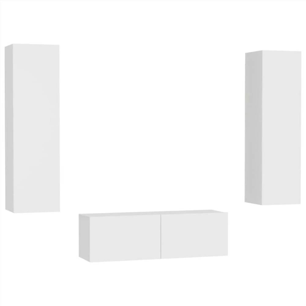 3 Piece TV Cabinet Set White Chipboard 2 3 Piece TV Cabinet Set White Chipboard - Image 2