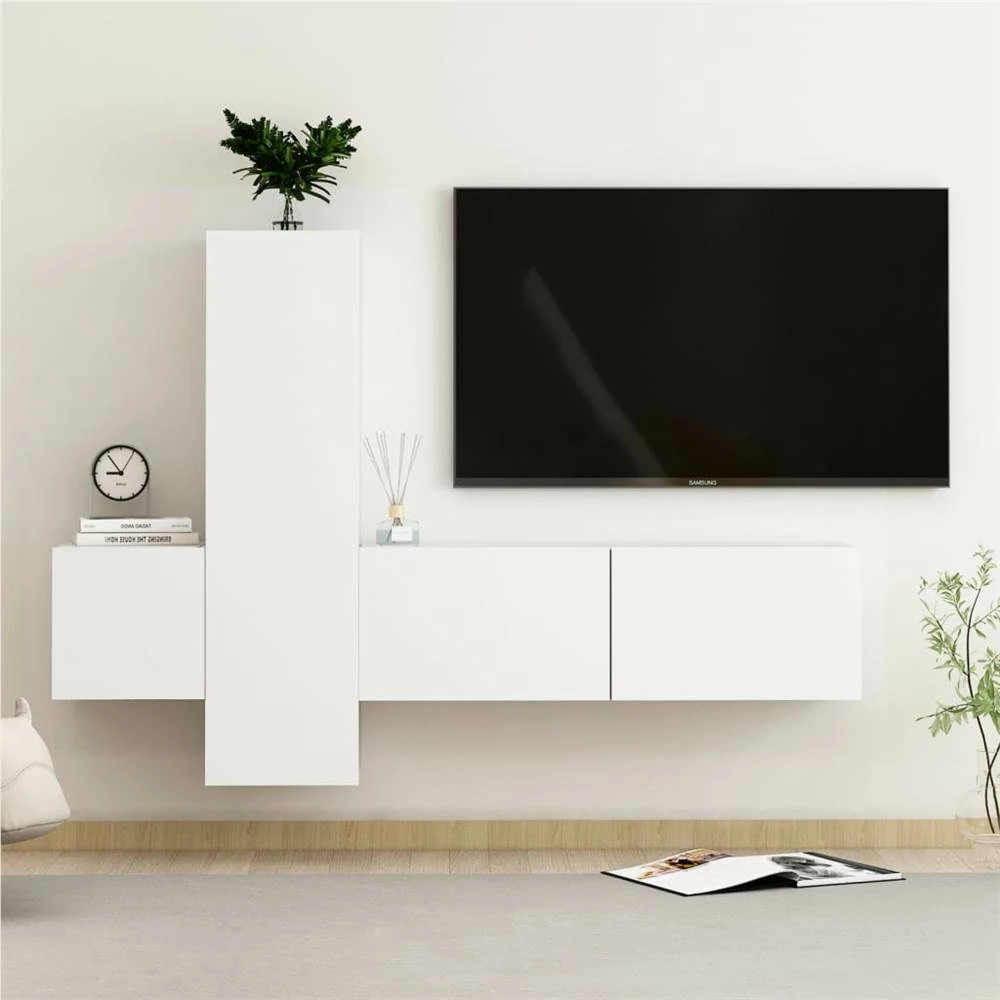 3 Piece TV Cabinet Set White Chipboard 1 3 Piece TV Cabinet Set White Chipboard