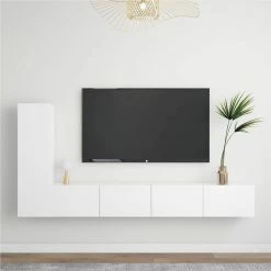 3 Piece TV Cabinet Set White Chipboard