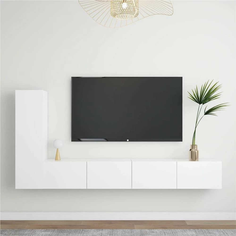 3 Piece TV Cabinet Set White Chipboard 1 3 Piece TV Cabinet Set White Chipboard