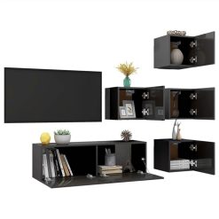 3079562 5 Piece TV Cabinet Set High Gloss Grey Chipboard (804507+801489) -NEWTRAL Sales Shop 3079562 5 Piece TV Cabinet Set High Gloss Grey Chipboard 804507 801489 486941 2